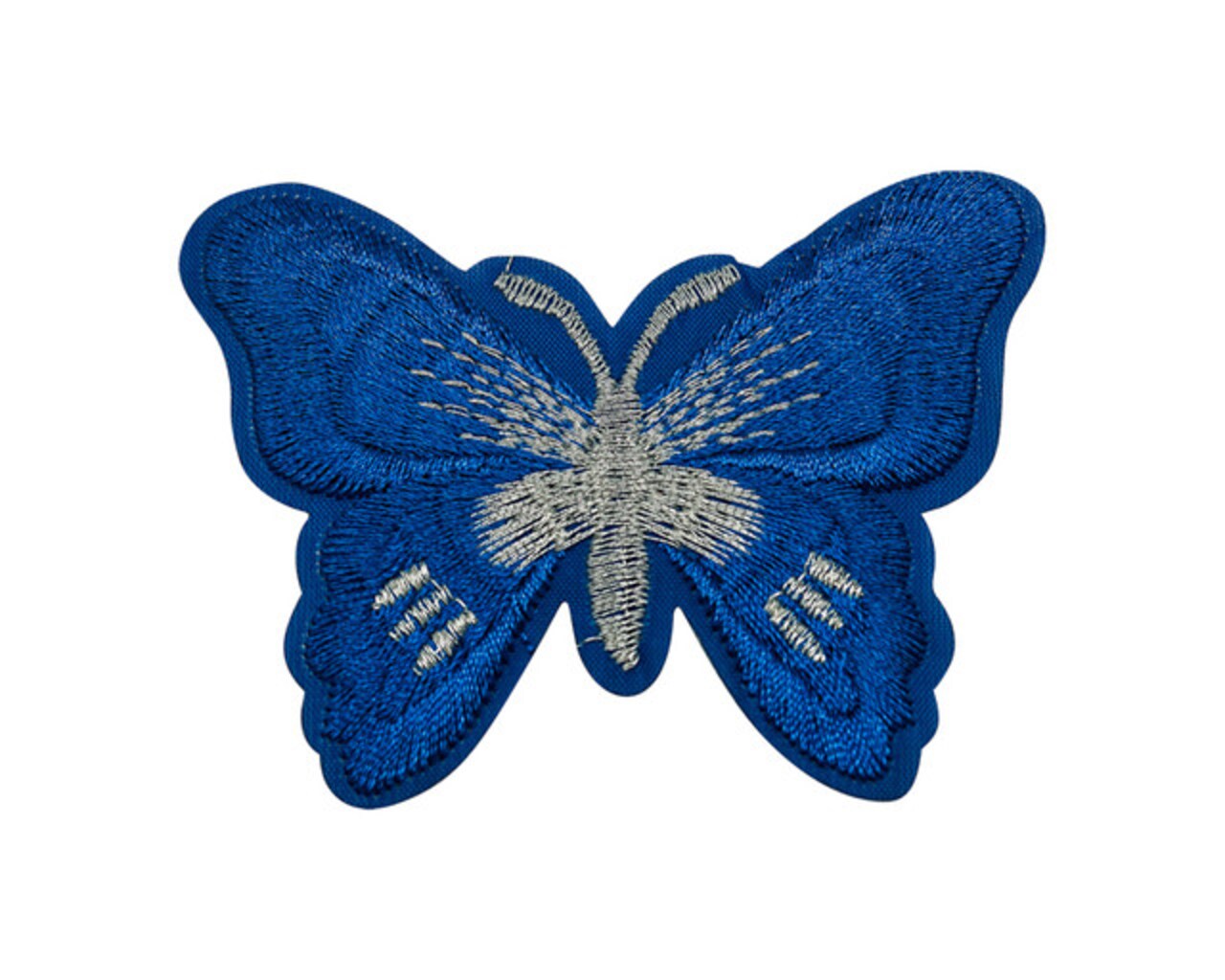 3"x 2 1/4" Royal Blue Silver Embroidery Heat Transfer Iron On Butterfly Patch Pack of 72